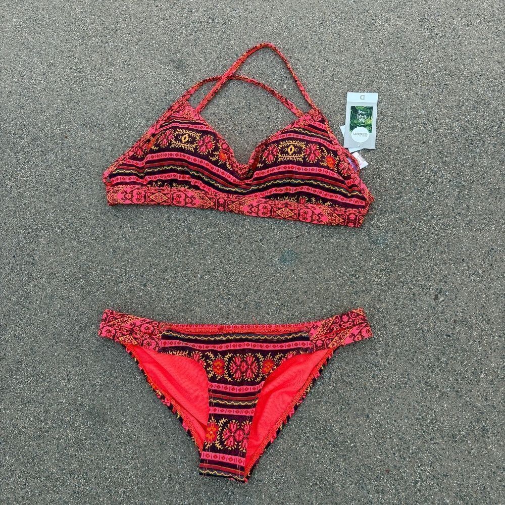 Eidon Boho Print Bikini Set D Cup Top XS/TP Bottoms NWT
